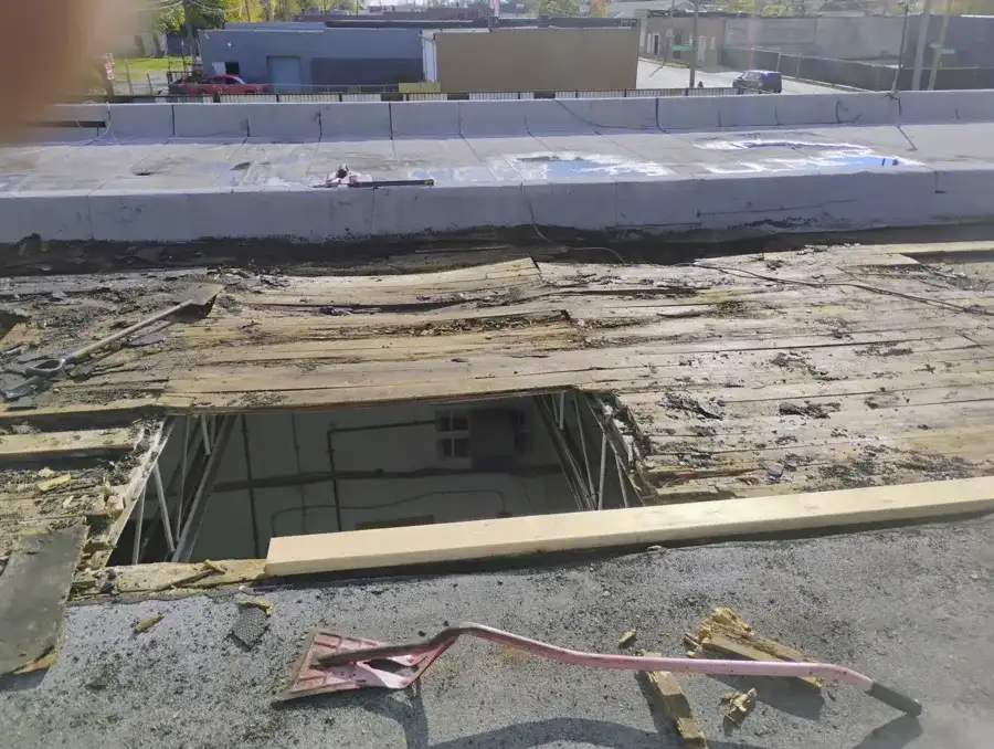 Commercial flat roof tear-off on a Metro Detroit building